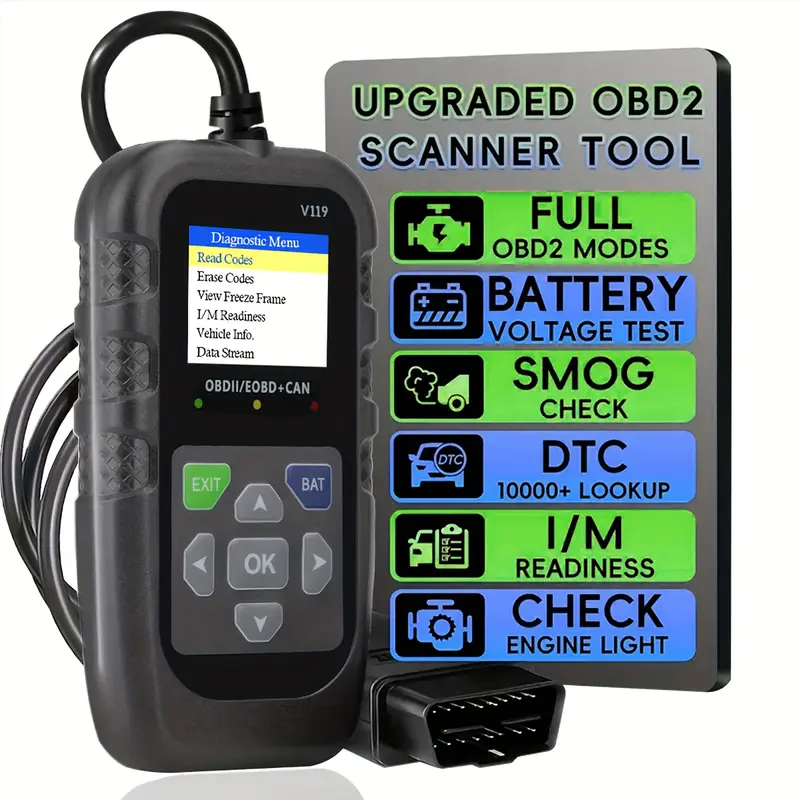 V119 OBD2 Scanner Code Reader  - Power Supply Tester review and price
