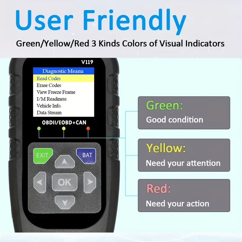 V119 OBD2 Scanner Code Reader  - Power Supply Tester review and price