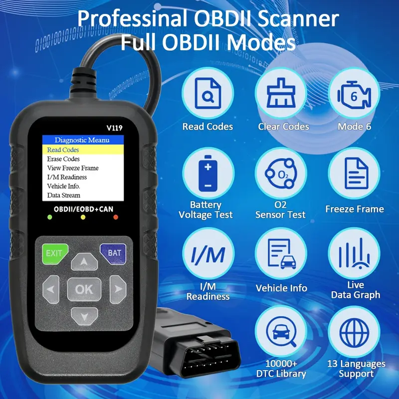 V119 OBD2 Scanner Code Reader  - Power Supply Tester review and price