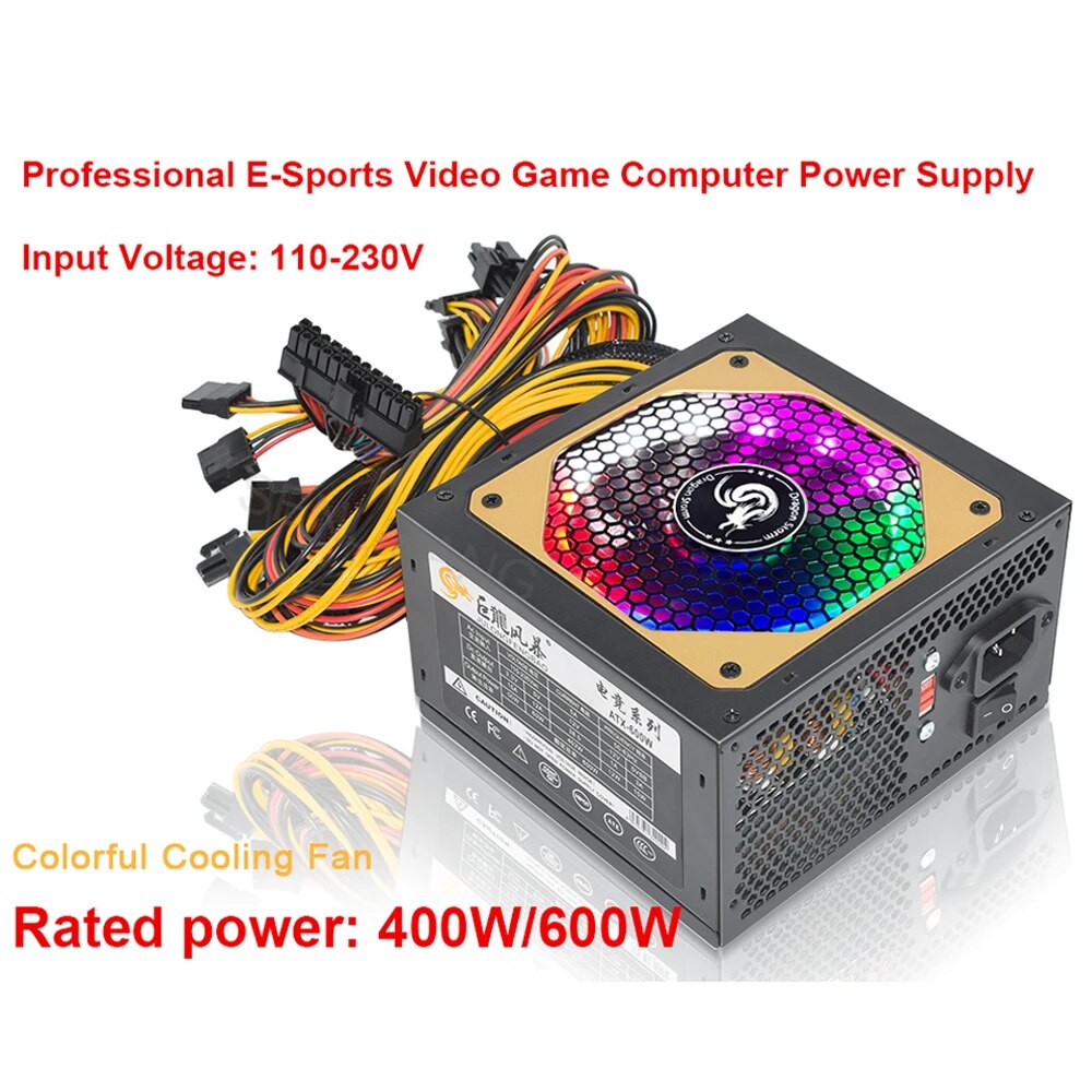 ATX 400W 600W 110-230V RGB 12V - Power Supply 750W review and price
